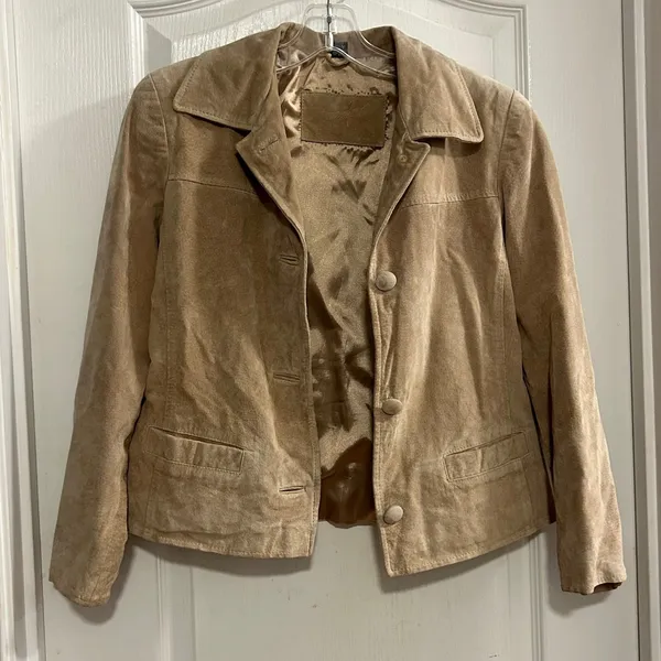 Jacqueline‎ Ferrar Suede Leather Jacket Tan Petite Small Button Front Pockets - Image 6
