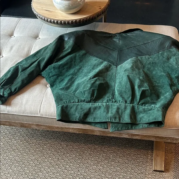 ADA Vintage Emerald Green Suede Bomber Jacket Size L - Image 10