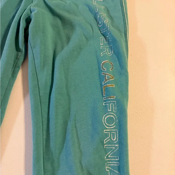 RARE VTG Y2K Hollister Capri Teal Large Cuffed Pants Blue Logo Women’s Blue - Image 2