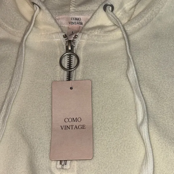 NEW! COMO VINTAGE Fleece Hoodie Sweatshirt Size L Ivory Pink Purple Geometric - Image 3