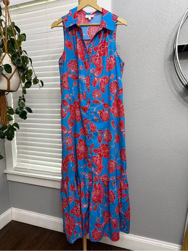 Sugarlips Ripon Floral Cileah Collared Maxi Dress Pockets Size Large Cotton - Image 2