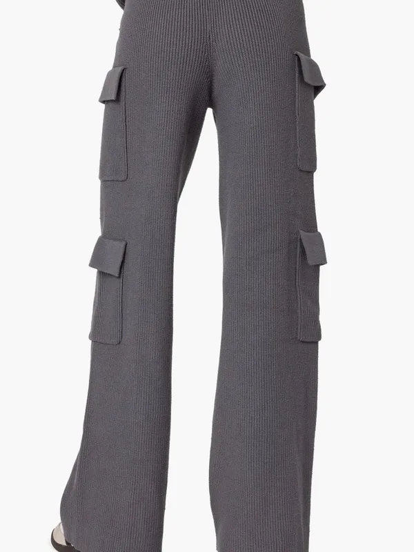 Edikted Wynter Gray Knit Cargo Pants Sz M Y2K Utility Wide Leg - Image 2