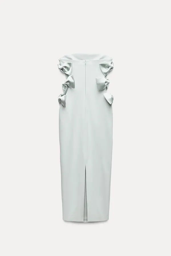 Zara dress midi maxi bodycon strapless bow fitted wedding party cocktail - Image 12