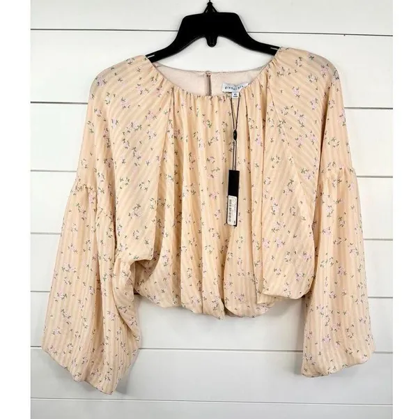Gianni Bini Floral Long Sleeve Round Neck Blouse Pink Floral Print Stripes Sz XS - Image 2
