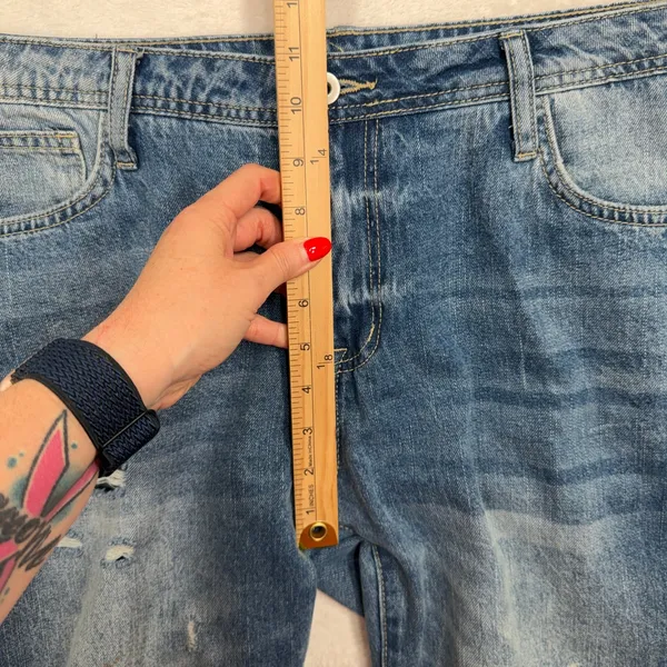 Flamingo XL 36 Ripped Raw Hem Mid Rise Straight Leg Cropped Jeans Boho Relaxed - Image 12