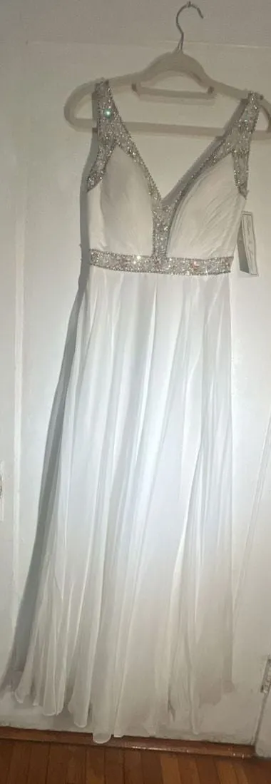 Dave & Johnny White Beaded V-Neck Long Formal Dress - Image 2