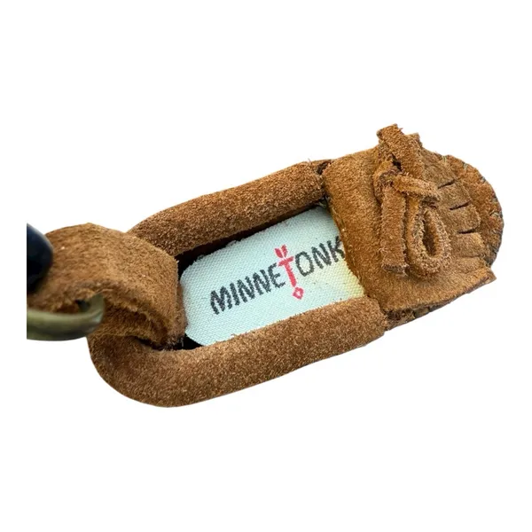 Minnetonka Suede Moccasin Keychain Key Ring Dark Brown Fringed Mini Shoe NIB - Image 6