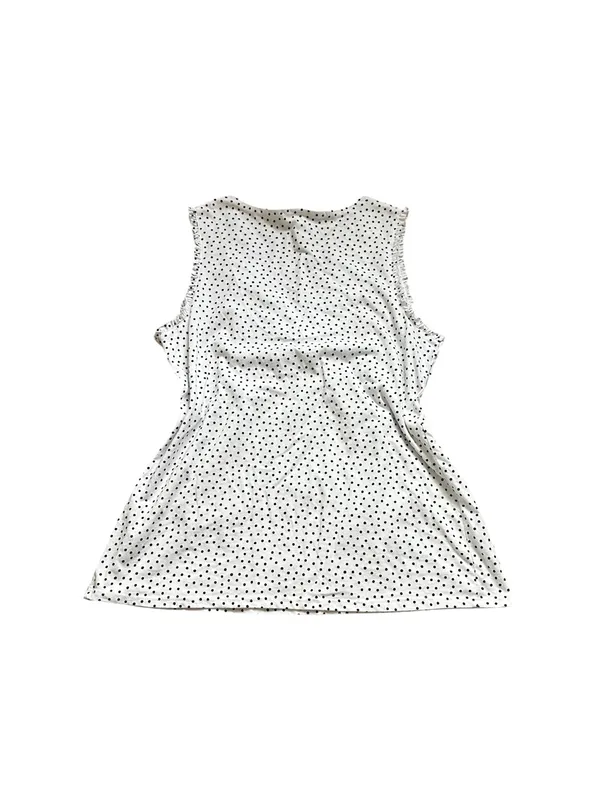 White & Black Polka Dot Babydoll Tank Top Women Medium Bow Front Ruffle Trim - Image 4