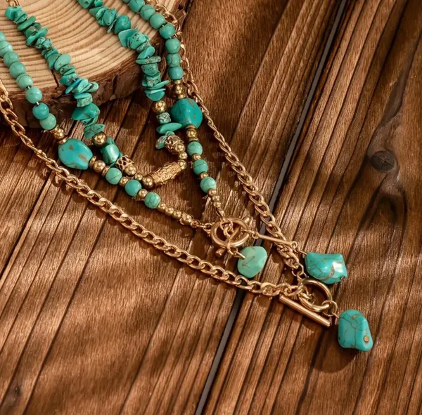 Elegant Turquoise and Gold Layered Necklace - Image 3