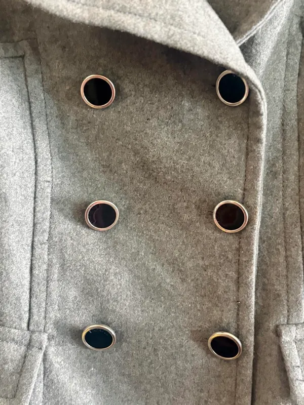 Gray Express pea coat with belt in size L - Image 3