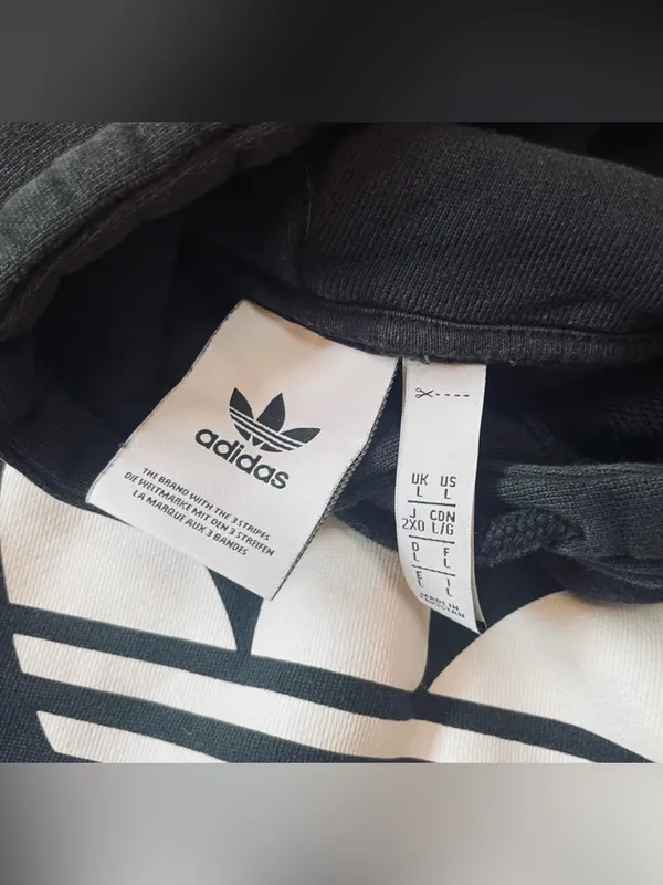 Adidas Black Hoodie Pullover Sweatshirt Sz L - Image 3