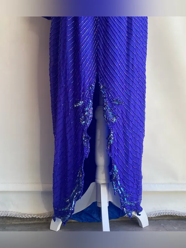 A.J. Bari vintage blue beaded silk floor length gown glamour gala black tie 12 - Image 6