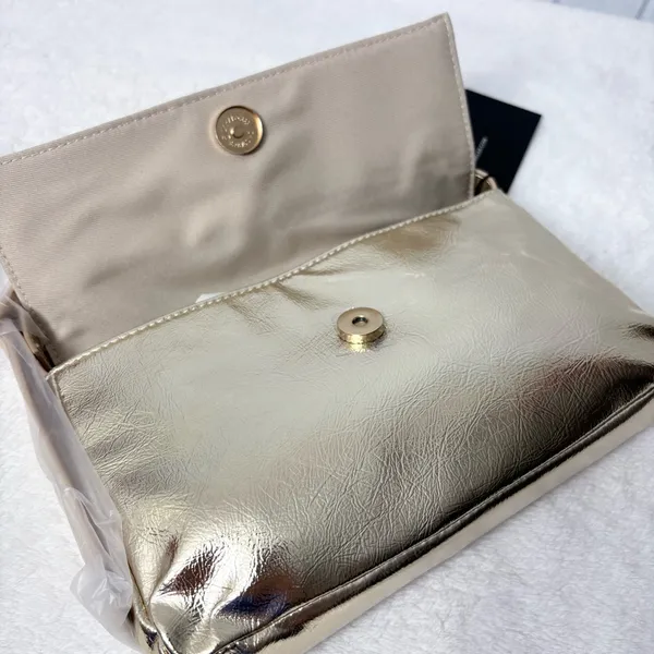NICOLE‎ MILLER Vegan Leather Metallic Gold Evening Bag Purse Handbag NEW - Image 10