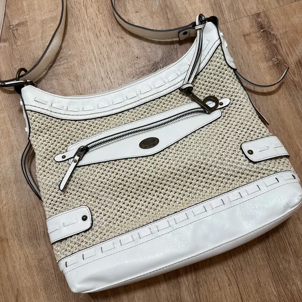 B.O.C. Born‎ Concept | White Woven Straw Mixed Media Cream Boho Crossbody Bag - Image 2