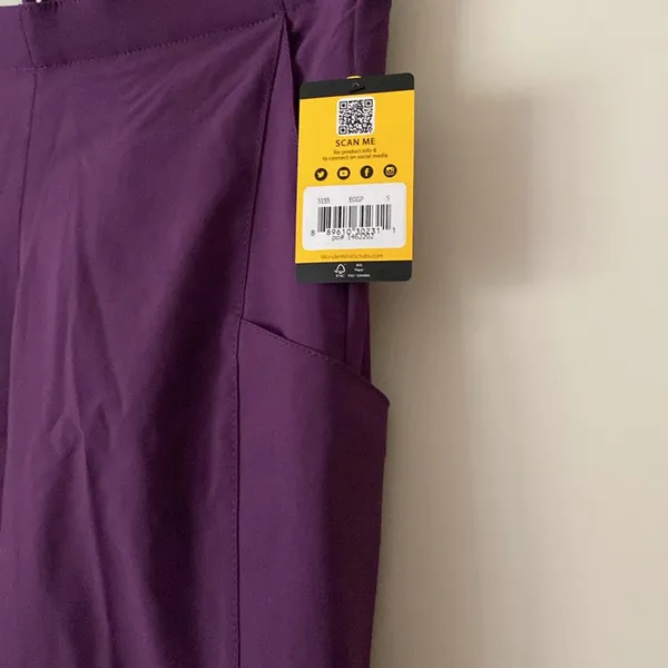 Wonder Wink Women's Flat Front Cargo Pants scrubs eggplant modern fit Small Tall - Image 2