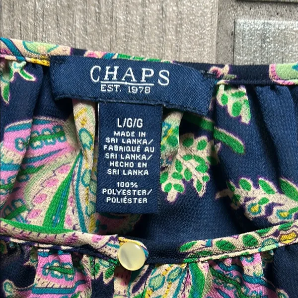 Chaps Blue and Green Relaxed Ruffled Blouse - Image 2