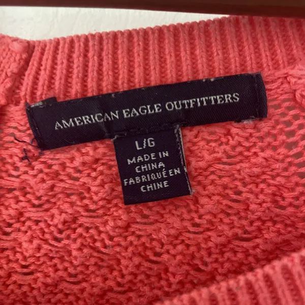 AMERICAN EAGLE Womens Sweater Large Open Knit Pink Long Sleeve Pullover Vibrant - Image 2