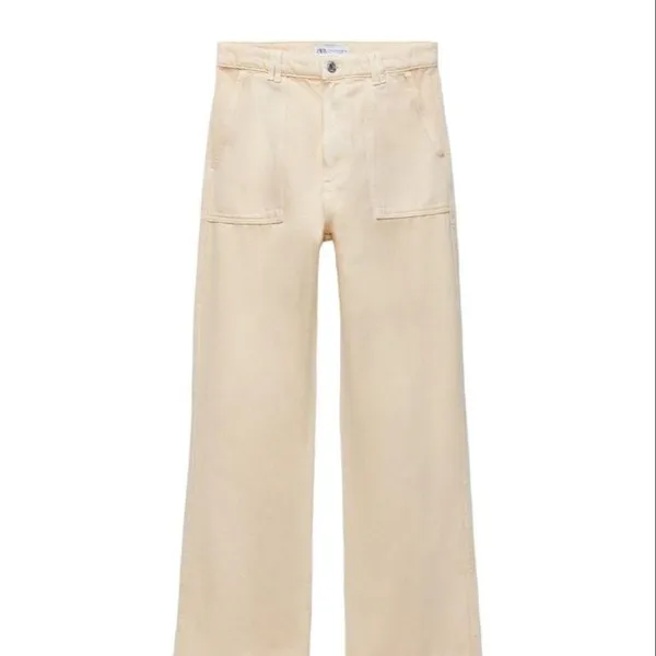 ZARA NWOT creamy beige High Rise cargo jeans pants large pockets small s - Image 8