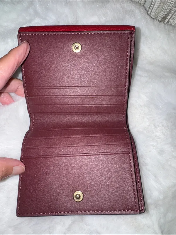 Coach Pepper Pebbled Leather Compact Wallet in Deep Red with Gold Hardware - Image 5