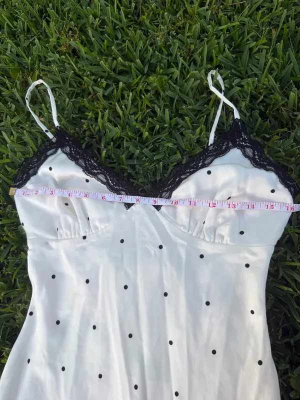 Lulus Majella Ivory Polka Dot Satin Lace Slip Midi Dress Size M - Image 7