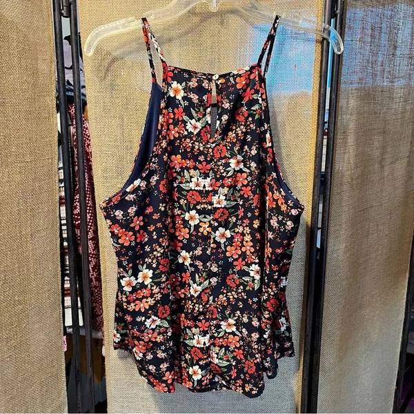 Blue Rain Floral Black and Red Camisole - Image 6