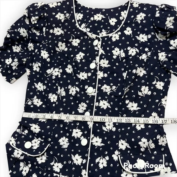 EJM ltd. Vintage 70’s-80’s floral print drop waist pliseé cotton romper, sz 12 - Image 7