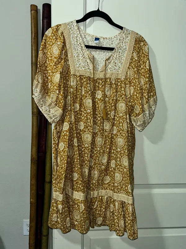 Old Navy Mustard Floral Lace-Trim Mini Dress - Image 2