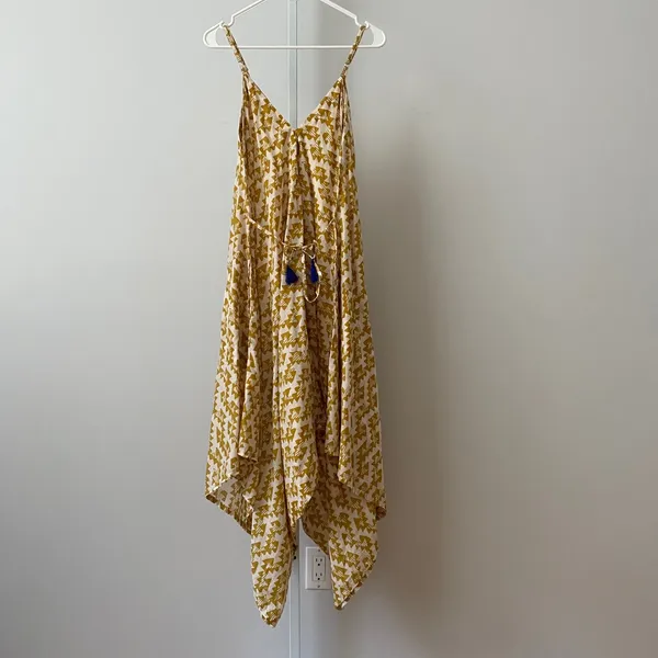 World Market Cotton Boho Beachy Relaxed Sharkbite Hem Midi Dress S/M Yellow - Image 7