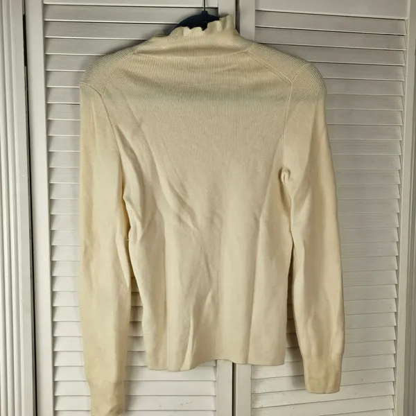 J Crew Womens Cream Rufflenack Merino Wool Blend Sweater‎ Medium - Image 2