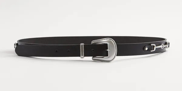 ZARA Black Silver Leather Contrast Belt Accessory - Image 2