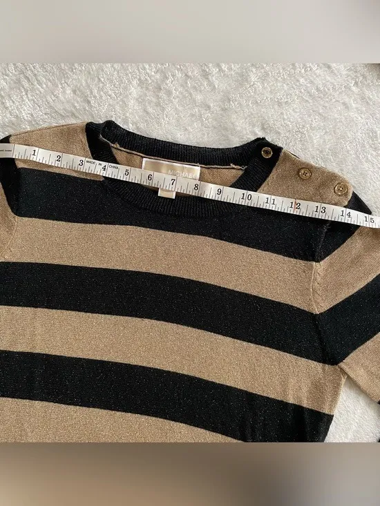 Michael Kors Gold and Black Striped Sweater size XS - Image 6