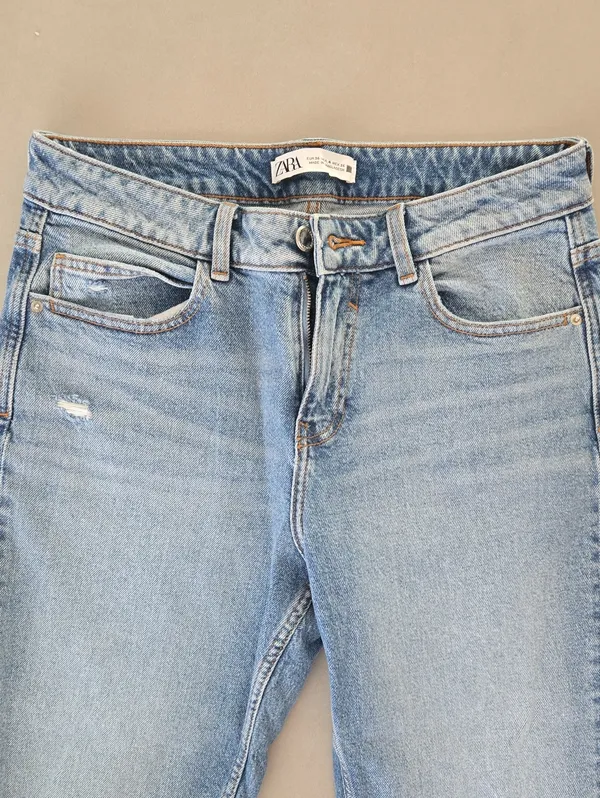 Zara Light Blue Distressed Boyfriend Jeans Size 4 - Image 5