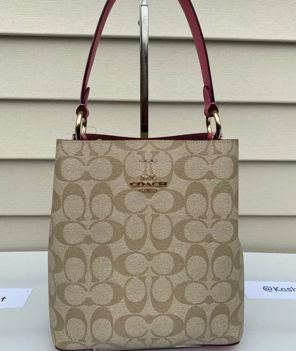Coach KhakiPink Signature Town Small Bucket Bag - Image 2