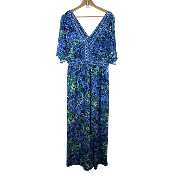 Lilly Pulitzer Addison‎ Floral Maxi Dress Size 14 Abaco Blue Turtle Awe Preppy - Image 2
