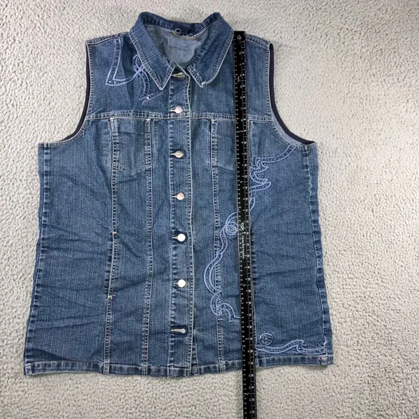 Retro Embroidered Denim Vest Women‎ XL Blue Boho Western VTG Coastal Art Utility - Image 4