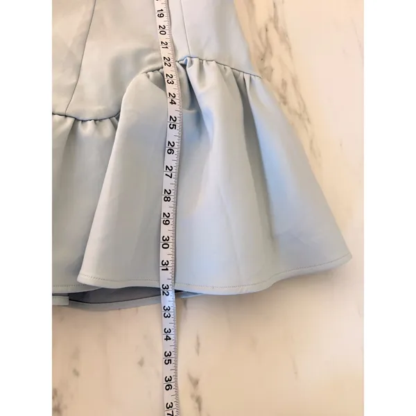 Meshki Light Blue Halter Mini Dress V-Neck Bubble Hem Cotton Blend Size S NEW - Image 12