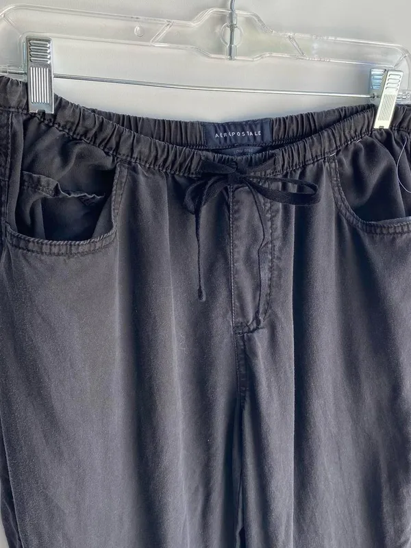 Aeropostale lightweight black wide leg drawstring pants casual fall transition S - Image 2
