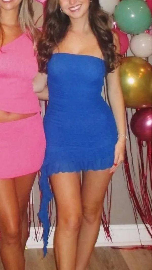 Blue Strapless Bodycon Pleated Mini Dress - Image 3