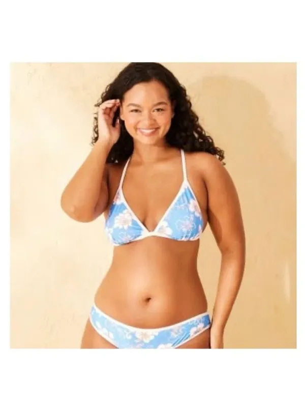 NWT Wild Fable Contrast Binding Blue Floral Tropical Triangle Bikini Top - Small - Image 7