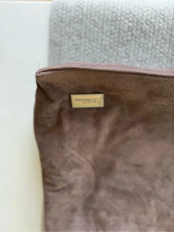 Bella Russo Taupe Brown Faux Suede Hobo Shoulder Bag Silver Accents - Image 8