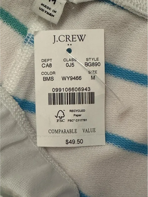J.Crew white green blue striped drawstring knit shorts Medium coastal nautical - Image 7