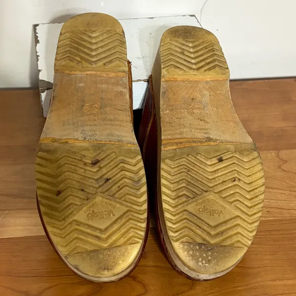 Vollsjo Swedish Clogs Womens 39 Brown Leather Wooden Platform Mules Sweden - Image 7