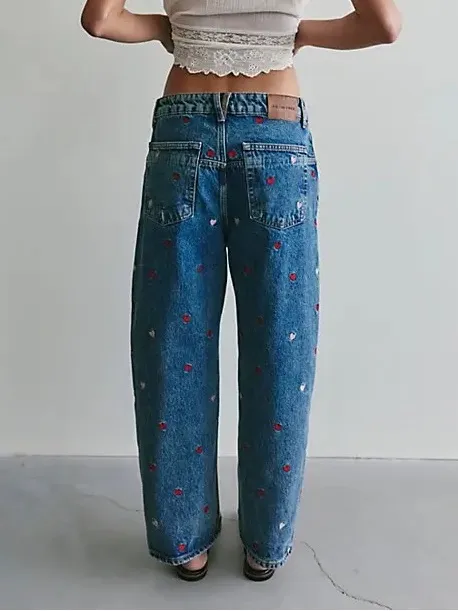 Free People We The Free Deep Trance Heart Embroidered Dropped Boyfriend Jeans - Image 2
