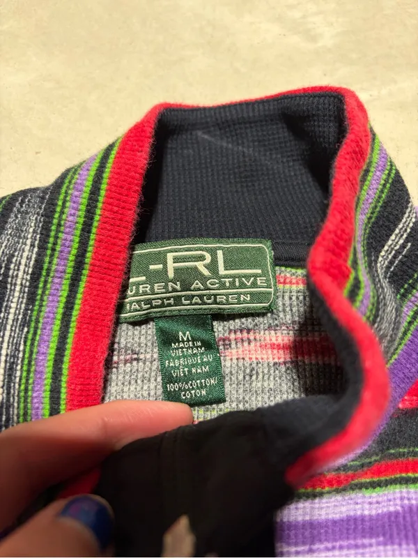 Vintage Lauren Ralph Lauren active Multicolor Stripe Half-Zip Top medium - Image 3