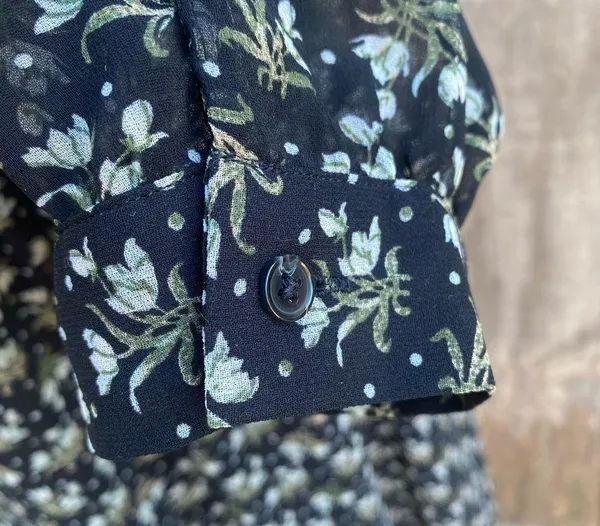 Uniqlo Baby Doll 3/4 Sleeve Dress Black Ditsy Floral Peter Pan Collar Size M - Image 11