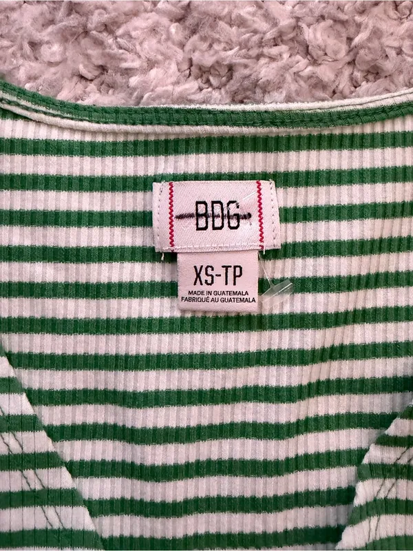BDG Green and White Striped Knit Wrap ribbed crop top xs - Image 2