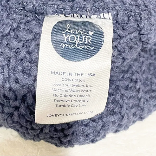 Love Your Melon Beanie Winter Hat 100% Cotton‎ Knit Ribbed Cuffed Blue Women - Image 3