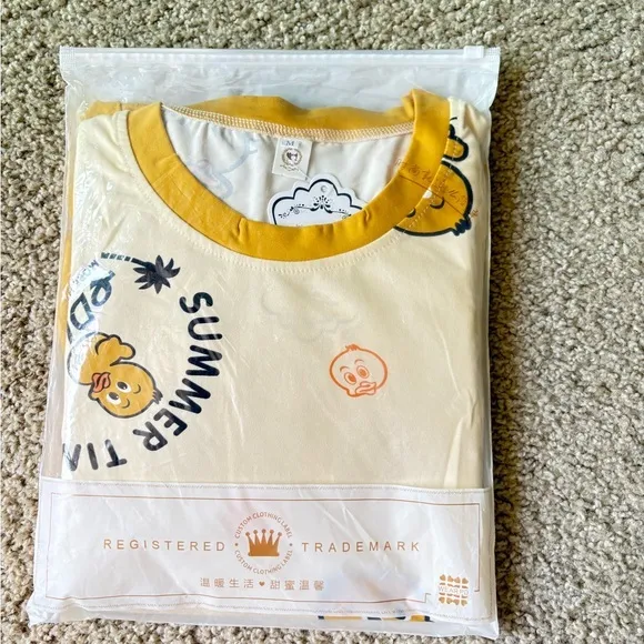 Short Sleeve Pajama Set Women Size s‎ Yellow New Cartoon Duck Print Loungewear - Image 12