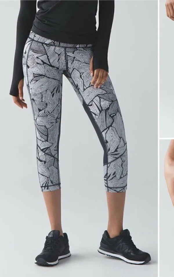 Lululemon Pace Rival Crop (Full-On Luxtreme) in Dottie Tribe White Black Size 6 - Image 4
