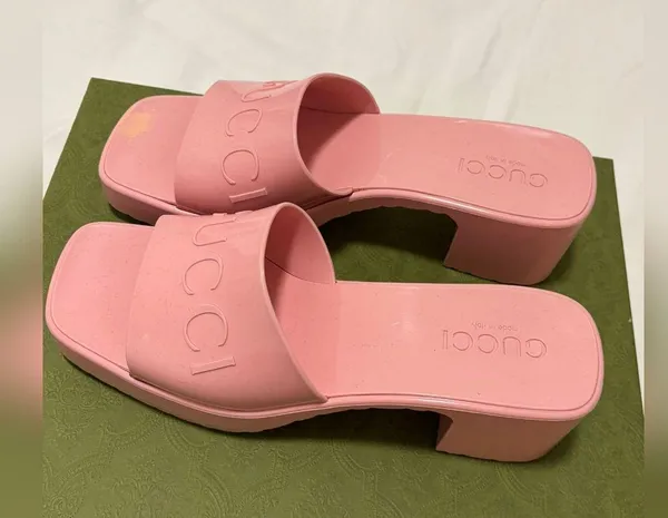 Gucci Wild Rose Platform Pink Block Heel Slides Sandals Size 37 - Image 2